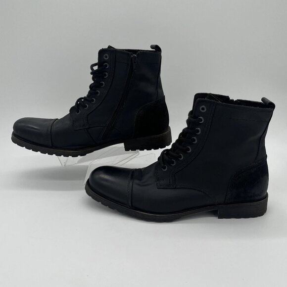 Aldo Men's Black Leather Boots Lace Up Side Zipper Cap Toe Size 12 - Picture 1 of 10